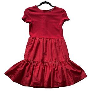 Polo Ralph Lauren Girls XL Red Short Sleeve Dress Gathered Skirt Back Button